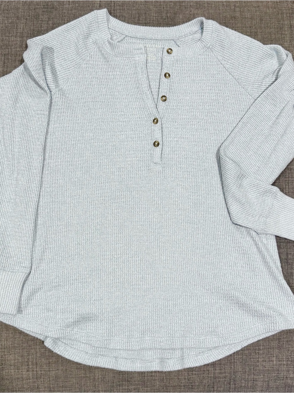American Eagle Light Blue Waffle Butter Soft Henley with Button Placket